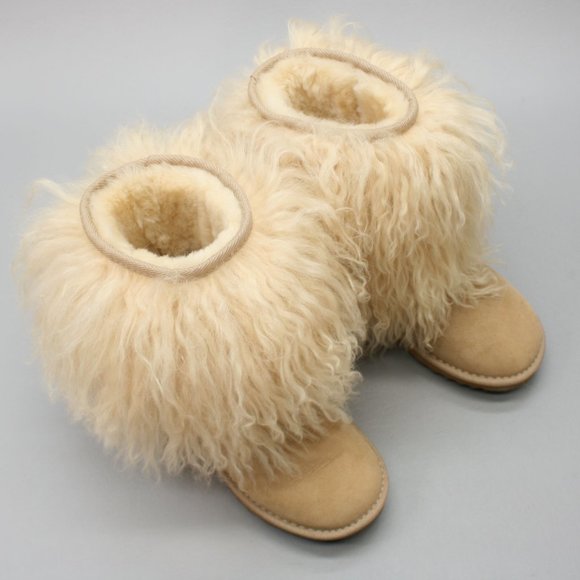 Alugg Ladies 7 Curly Lamb Hair Sheep Tan Suede Sheepskin Winter Short Booties - Picture 6 of 12